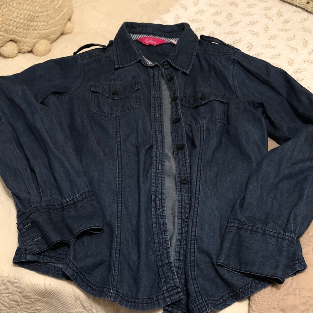 Pappagallo Dark Blue Denim Button-Up Jean Shirt